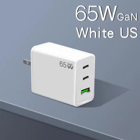 GaN PD65W Type-C x 2 + USB3.0 Charger with Type-C to Type-C Data Cable ,US Plug(White) by buy2fix