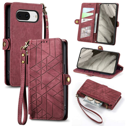 For Google Pixel 8 Geometric Zipper Wallet Side Buckle Leather Phone Case(Red) - Google Cases by buy2fix | Online Shopping UK | buy2fix