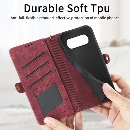 For Google Pixel 8 Geometric Zipper Wallet Side Buckle Leather Phone Case(Red) - Google Cases by buy2fix | Online Shopping UK | buy2fix