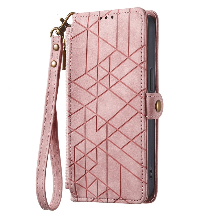 For Google Pixel 7 Pro Geometric Zipper Wallet Side Buckle Leather Phone Case(Pink) - Google Cases by buy2fix | Online Shopping UK | buy2fix