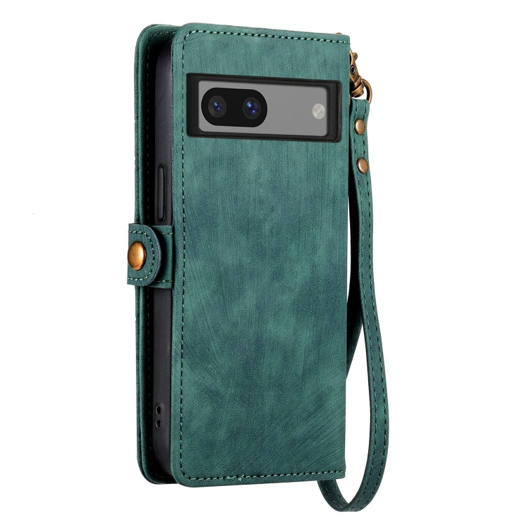 For Google Pixel 7 Pro Geometric Zipper Wallet Side Buckle Leather Phone Case(Green) - Google Cases by buy2fix | Online Shopping UK | buy2fix