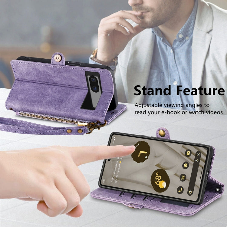 For Google Pixel 6 Pro Geometric Zipper Wallet Side Buckle Leather Phone Case(Purple) - Google Cases by buy2fix | Online Shopping UK | buy2fix