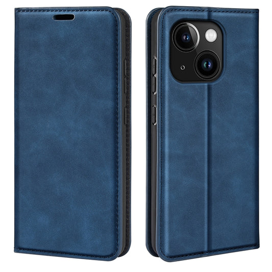 For iPhone 15 Retro-skin  Magnetic Suction Leather Phone Case(Dark Blue) - iPhone 15 Cases by buy2fix | Online Shopping UK | buy2fix
