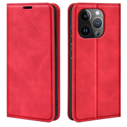 For iPhone 15 Pro Max Retro-skin  Magnetic Suction Leather Phone Case(Red) - iPhone 15 Pro Max Cases by buy2fix | Online Shopping UK | buy2fix