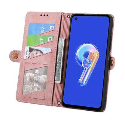 For ASUS Zenfone 9 Geometric Zipper Wallet Side Buckle Leather Phone Case(Pink) - ASUS Cases by buy2fix | Online Shopping UK | buy2fix