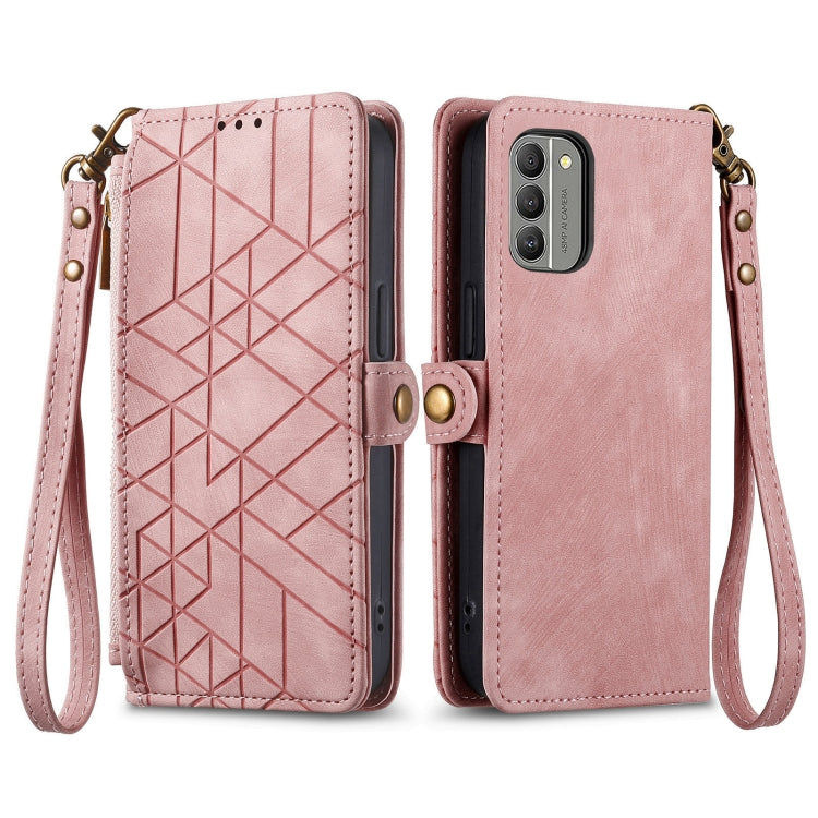For Nokia C3 Geometric Zipper Wallet Side Buckle Leather Phone Case(Pink) - Nokia Cases by buy2fix | Online Shopping UK | buy2fix