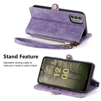 For Nokia C31 Geometric Zipper Wallet Side Buckle Leather Phone Case(Purple) - Nokia Cases by buy2fix | Online Shopping UK | buy2fix