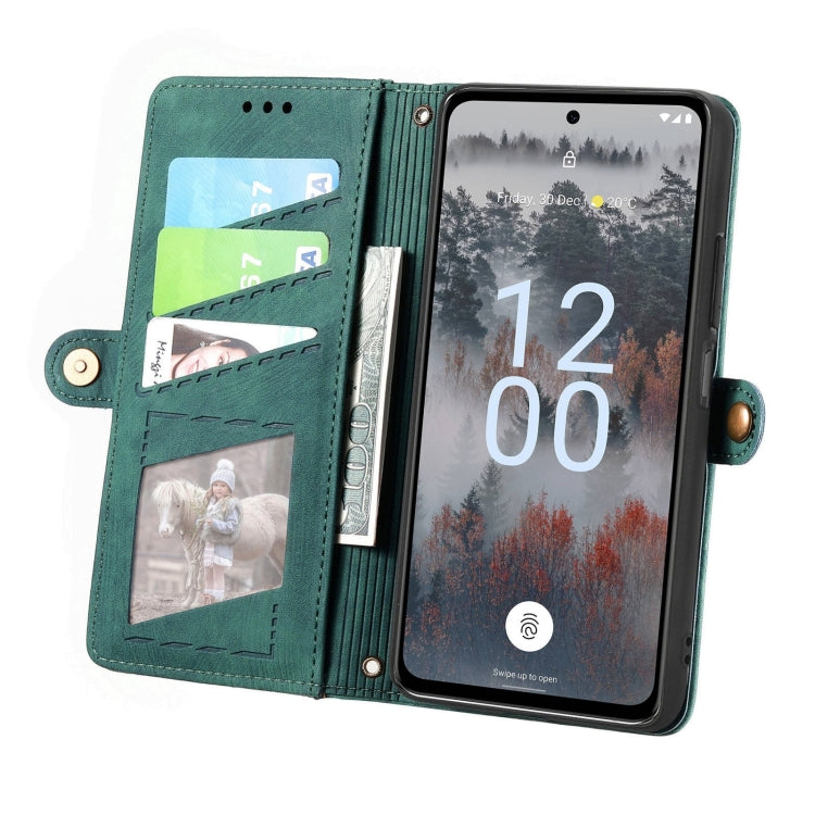 For Nokia X30 5G Geometric Zipper Wallet Side Buckle Leather Phone Case(Green) - Nokia Cases by buy2fix | Online Shopping UK | buy2fix