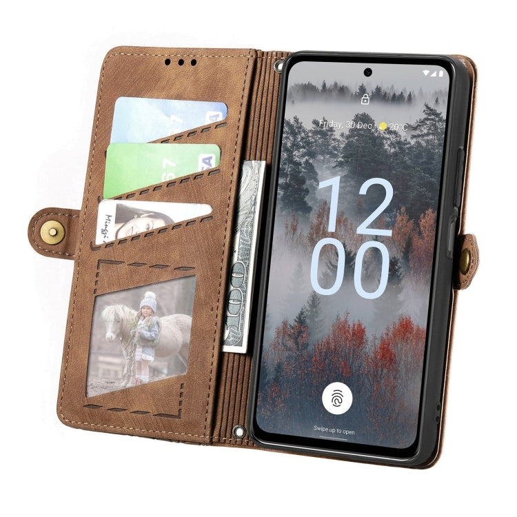 For Nokia X30 5G Geometric Zipper Wallet Side Buckle Leather Phone Case(Brown) - Nokia Cases by buy2fix | Online Shopping UK | buy2fix