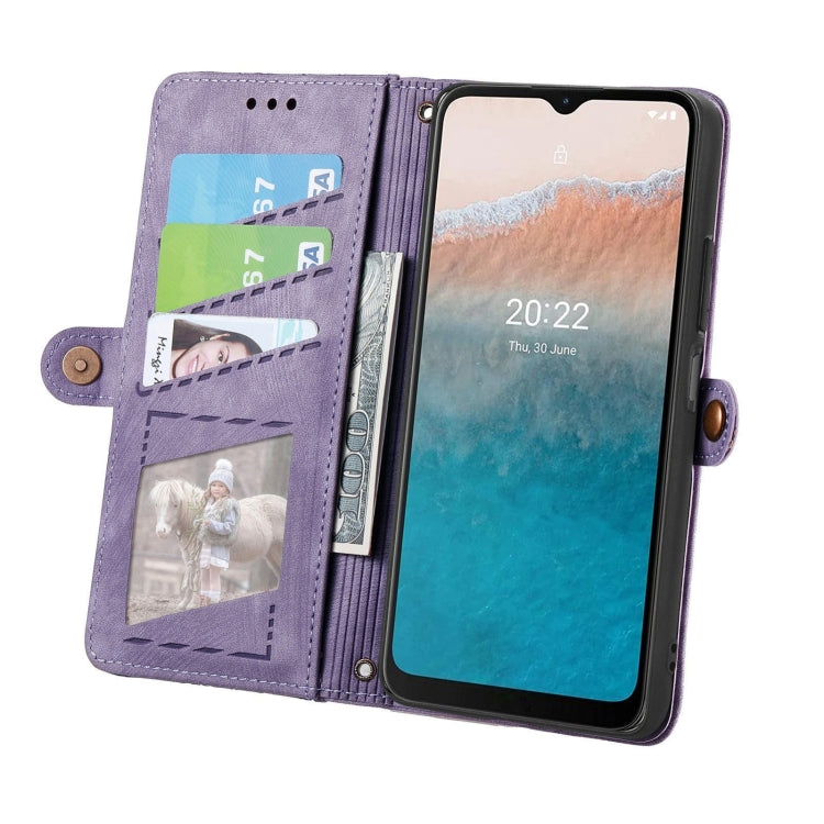 For Nokia C21 Plus Geometric Zipper Wallet Side Buckle Leather Phone Case(Purple) - Nokia Cases by buy2fix | Online Shopping UK | buy2fix