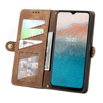 For Nokia C21 Plus Geometric Zipper Wallet Side Buckle Leather Phone Case(Brown) - Nokia Cases by buy2fix | Online Shopping UK | buy2fix