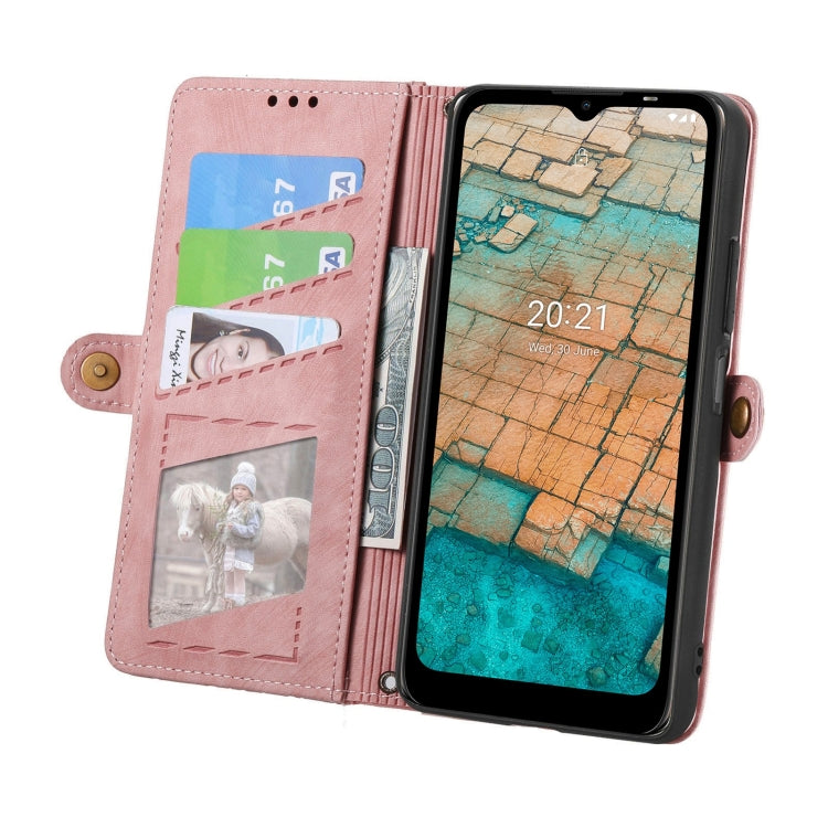 For Nokia C20 Geometric Zipper Wallet Side Buckle Leather Phone Case(Pink) - Nokia Cases by buy2fix | Online Shopping UK | buy2fix