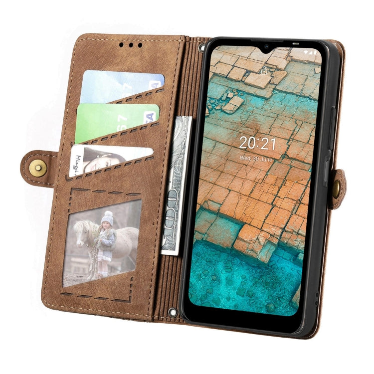 For Nokia C20 Geometric Zipper Wallet Side Buckle Leather Phone Case(Brown) - Nokia Cases by buy2fix | Online Shopping UK | buy2fix