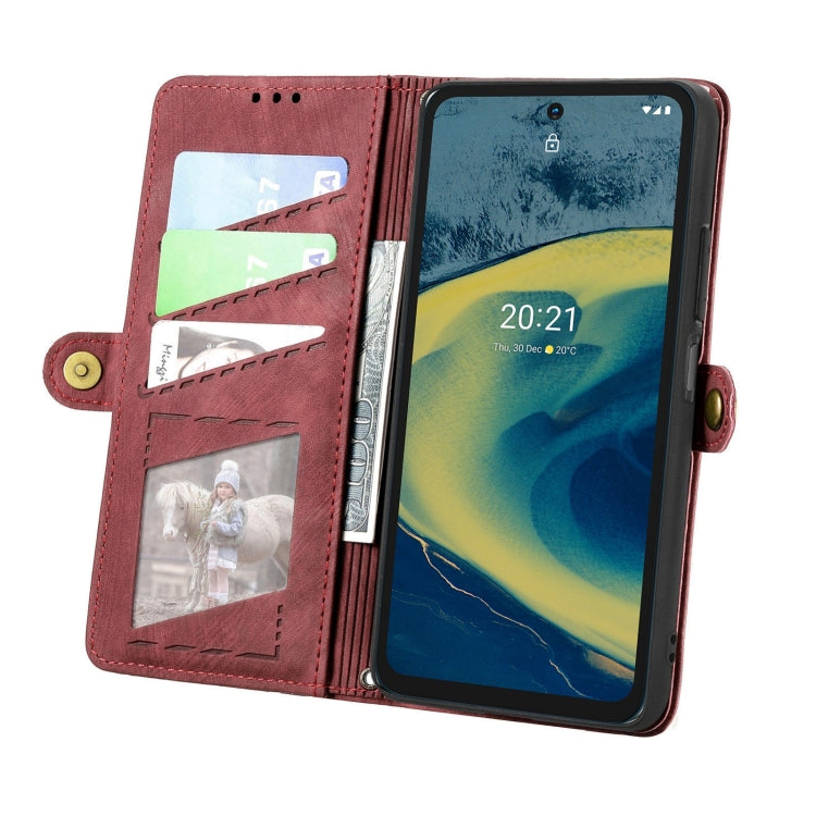 For Nokia XR20 Geometric Zipper Wallet Side Buckle Leather Phone Case(Red) - Nokia Cases by buy2fix | Online Shopping UK | buy2fix