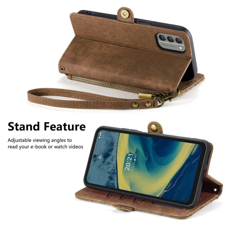 For Nokia XR20 Geometric Zipper Wallet Side Buckle Leather Phone Case(Brown) - Nokia Cases by buy2fix | Online Shopping UK | buy2fix