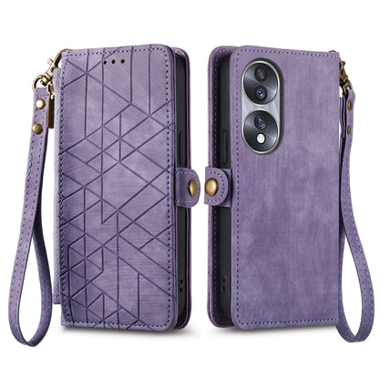 For Honor 90 Lite / X50i Geometric Zipper Wallet Side Buckle Leather Phone Case(Purple) - Honor Cases by buy2fix | Online Shopping UK | buy2fix