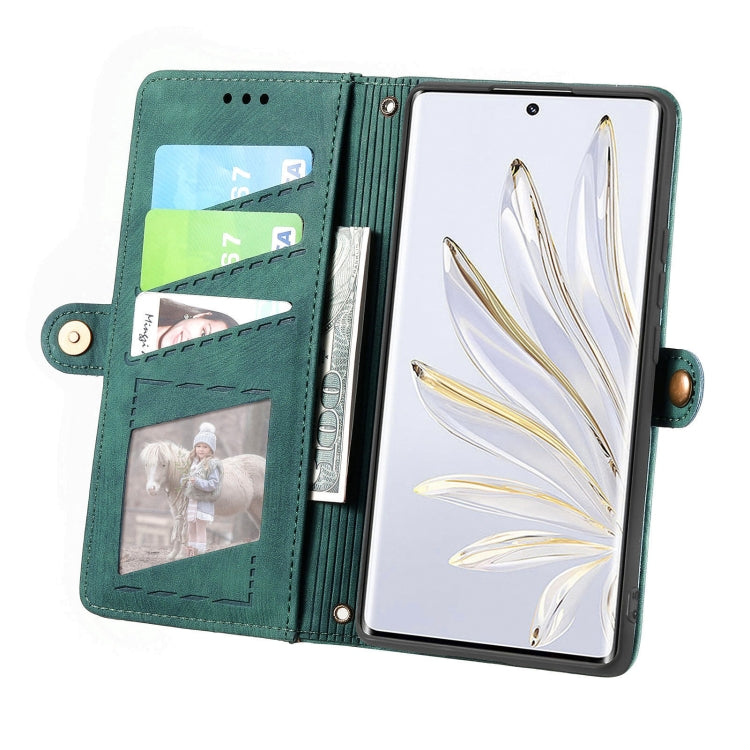 For Honor X8 5G Geometric Zipper Wallet Side Buckle Leather Phone Case(Green) - Honor Cases by buy2fix | Online Shopping UK | buy2fix