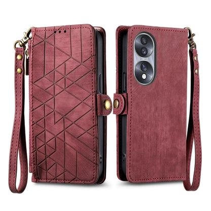 For Honor X8 5G Geometric Zipper Wallet Side Buckle Leather Phone Case(Red) - Honor Cases by buy2fix | Online Shopping UK | buy2fix