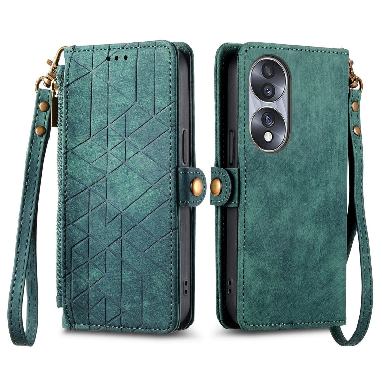 For Honor X7A Geometric Zipper Wallet Side Buckle Leather Phone Case(Green) - Honor Cases by buy2fix | Online Shopping UK | buy2fix