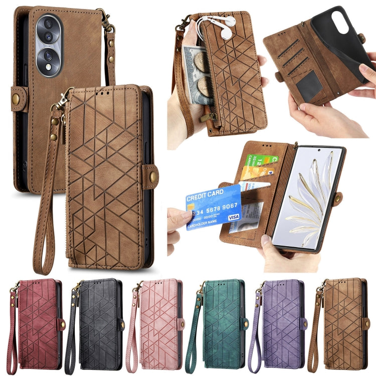 For Honor X40i Geometric Zipper Wallet Side Buckle Leather Phone Case(Brown) - Honor Cases by buy2fix | Online Shopping UK | buy2fix