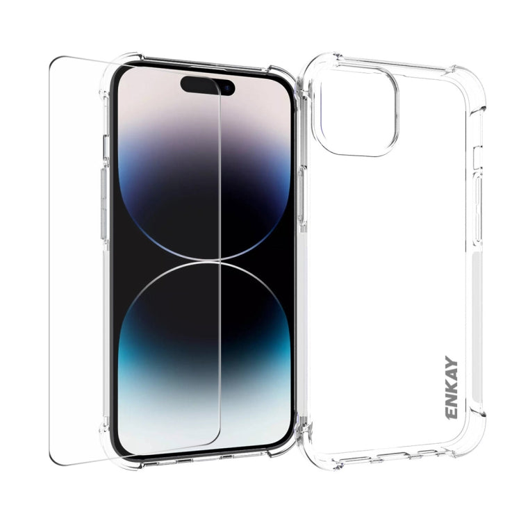 For iPhone 15 Plus ENKAY Transparent TPU Shockproof Phone Case with Glass Film by ENKAY