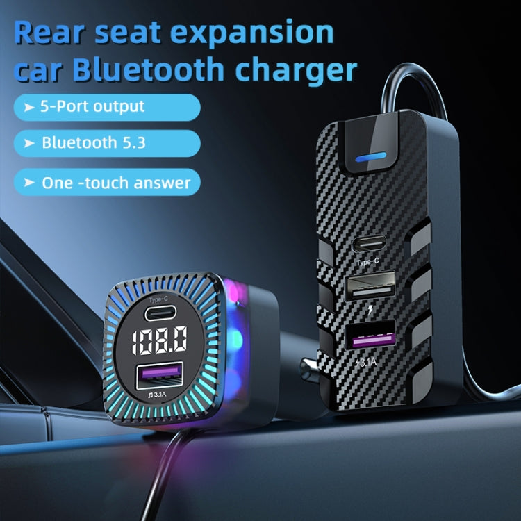 CS11 Multi-Port Rear Seat Extended Car Fast Charger Support Bluetooth MP3 Play - Car Charger by buy2fix | Online Shopping UK | buy2fix