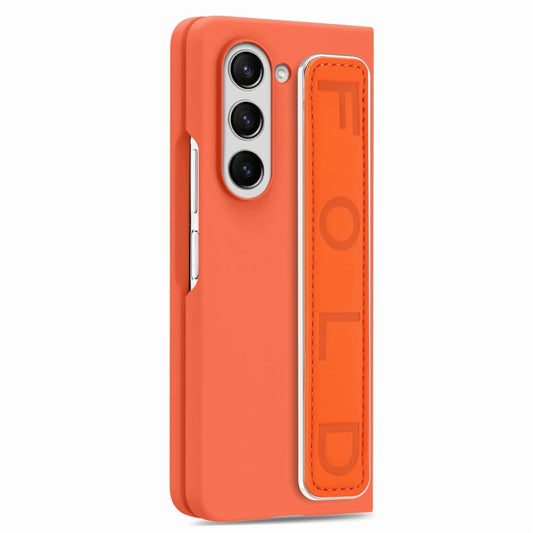 For Samsung Galaxy Z Fold5 5G Integrated Wristband Genuine Leather Phone Case(Orange) by buy2fix