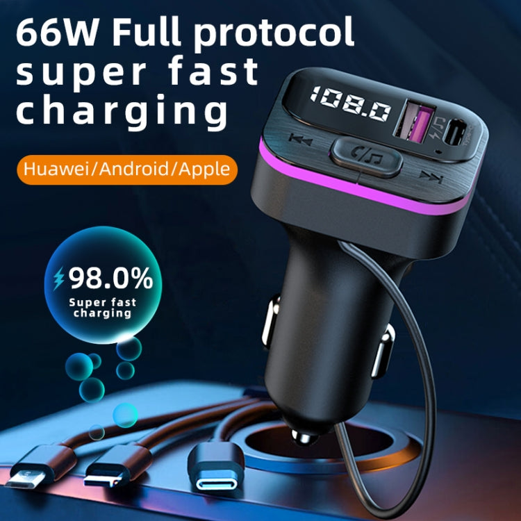 CS3 With 3 Charging Cables 66W Car Charger MP3 Player Bluetooth FM Transmitter - Car Charger by buy2fix | Online Shopping UK | buy2fix