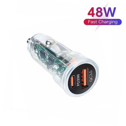 P35 48W PD30W + QC3.0 18W USB Transparent Car Charger with Type-C to 8 Pin Phone Data Cable(Transparent) - Car Charger by buy2fix | Online Shopping UK | buy2fix