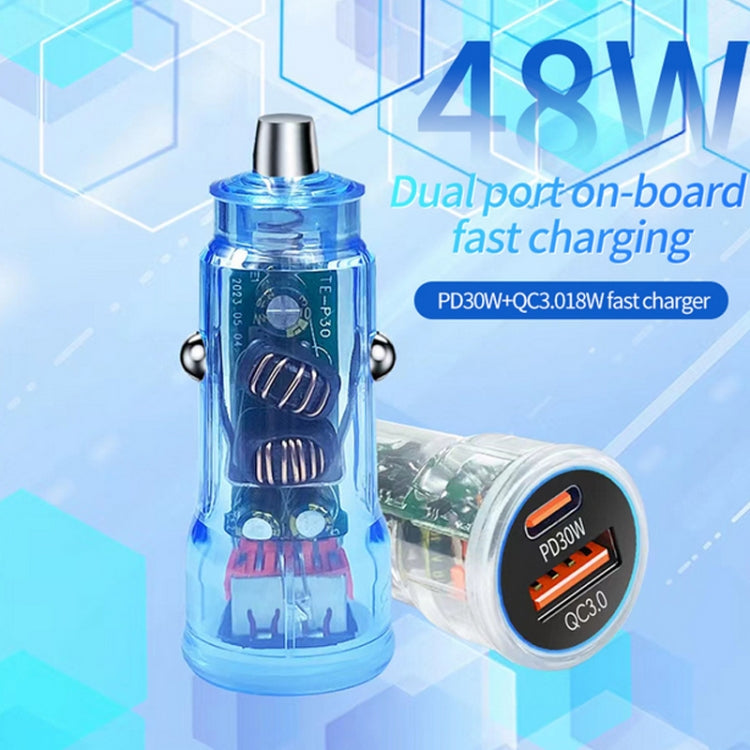 P35 48W PD30W + QC3.0 18W USB Transparent Car Charger with Type-C to 8 Pin Phone Data Cable(Transparent) - Car Charger by buy2fix | Online Shopping UK | buy2fix