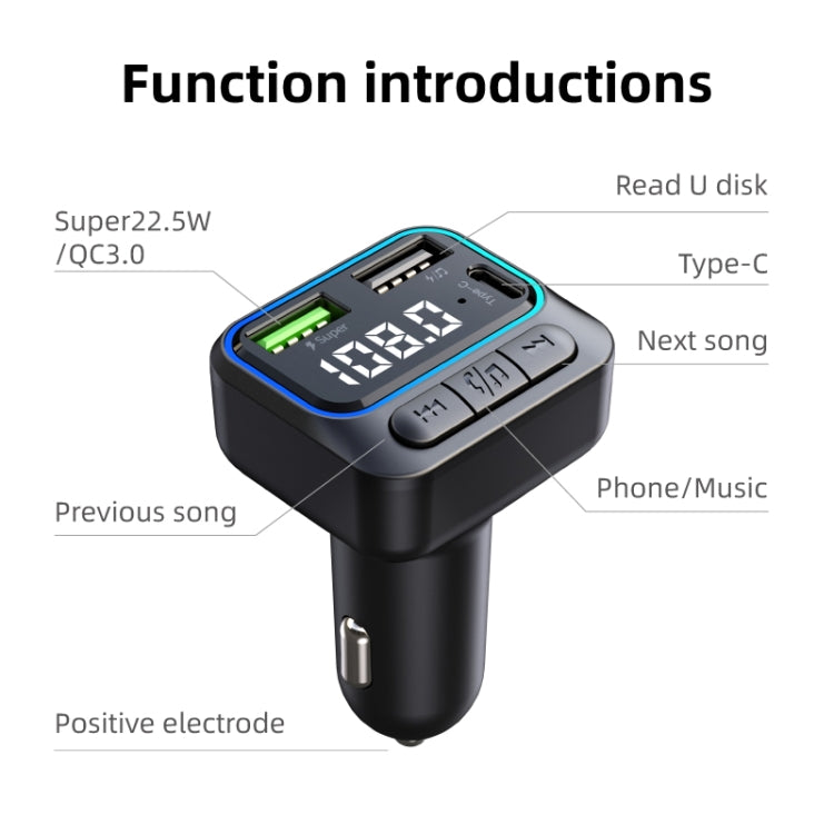 C40 Type-C + Dual USB QC3.0 Car Charger Bluetooth Hands-free Call Adapter Car MP3 Music Player - Car Charger by buy2fix | Online Shopping UK | buy2fix