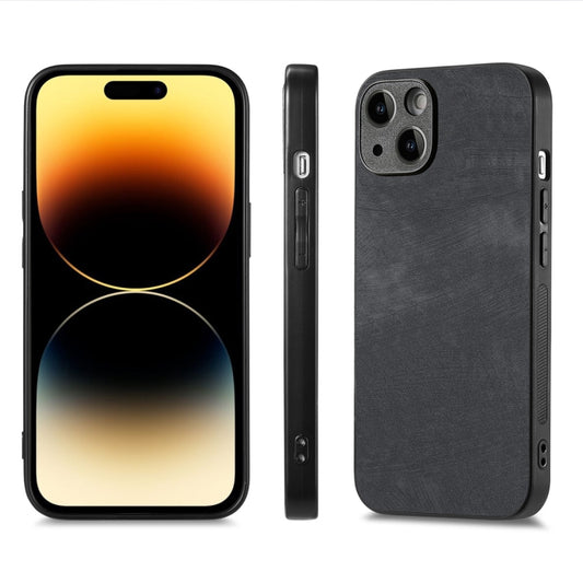 For iPhone 15 ENKAY Retro Leather Skin PC Phone Case with High Aluminum-silicon Glass Film(Black) by ENKAY