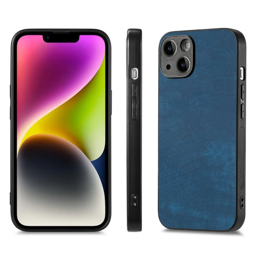 For iPhone 14 Plus ENKAY Retro Leather Skin PC Phone Case with High Aluminum-silicon Glass Film(Blue) by ENKAY