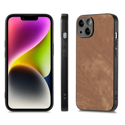 For iPhone 14 Plus ENKAY Retro Leather Skin PC Phone Case with High Aluminum-silicon Glass Film(Brown) by ENKAY