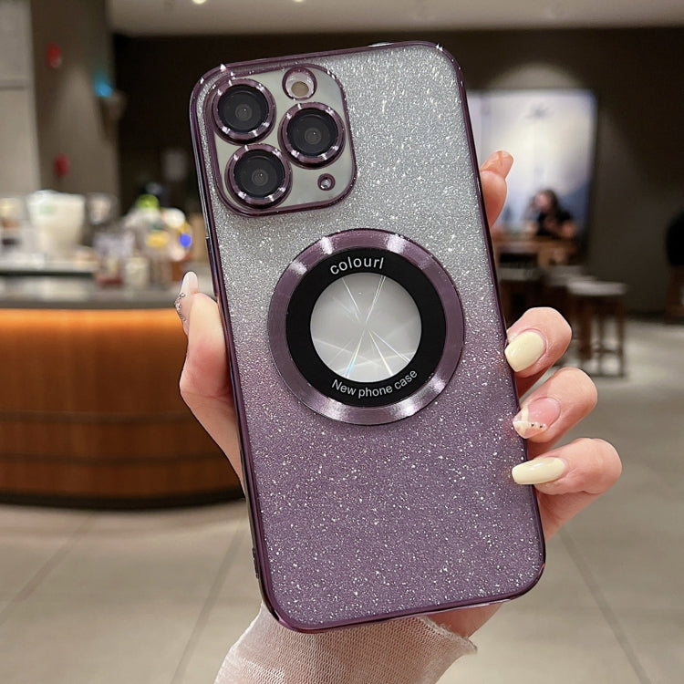 For iPhone 11 Pro Max Gradient Glitter Electroplating MagSafe TPU Phone Case(Purple) by buy2fix