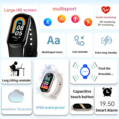 M8 1.14 inch IP68 Waterproof Color Screen Smart Watch,Support  Heart Rate / Blood Pressure / Blood Oxygen / Blood Sugar Monitoring(Blue) - Smart Wristbands by buy2fix | Online Shopping UK | buy2fix