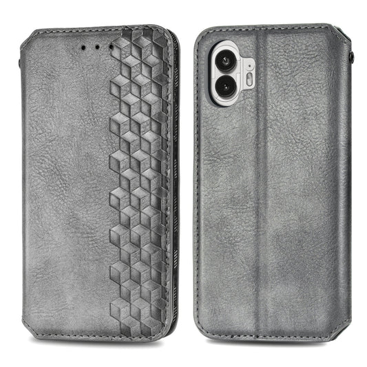 For Nothing Phone 2 Cubic Grid Pressed Magnetic Leather Phone Case(Grey) by buy2fix