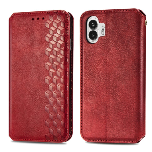 For Nothing Phone 2 Cubic Grid Pressed Magnetic Leather Phone Case(Red) by buy2fix