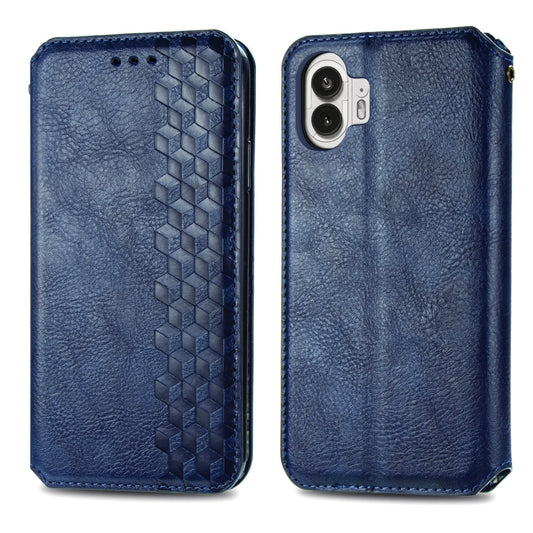 For Nothing Phone 2 Cubic Grid Pressed Magnetic Leather Phone Case(Blue) by buy2fix