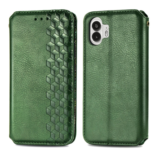 For Nothing Phone 2 Cubic Grid Pressed Magnetic Leather Phone Case(Green) by buy2fix