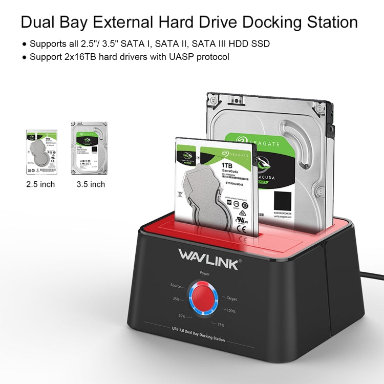 Wavlink ST334U SSD Dual Bay External Hard Drive Docking Station USB 3.0 to SATA I/II/III(EU Plug) - External Hard Drives by WAVLINK | Online Shopping UK | buy2fix