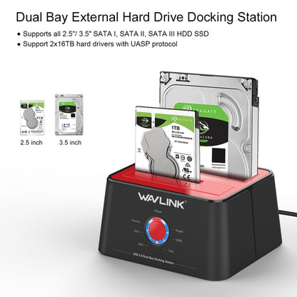 Wavlink ST334U SSD Dual Bay External Hard Drive Docking Station USB 3.0 to SATA I/II/III(EU Plug) - External Hard Drives by WAVLINK | Online Shopping UK | buy2fix