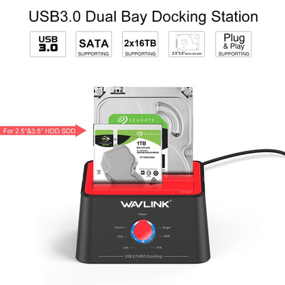 Wavlink ST334U SSD Dual Bay External Hard Drive Docking Station USB 3.0 to SATA I/II/III(EU Plug) - External Hard Drives by WAVLINK | Online Shopping UK | buy2fix