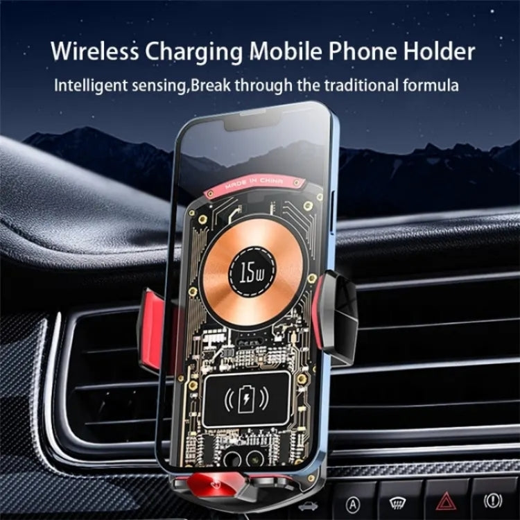 A6 Car Automatic Clamping Phone Holder 15W Magnetic Wireless Charger(Red) - Car Charger by buy2fix | Online Shopping UK | buy2fix