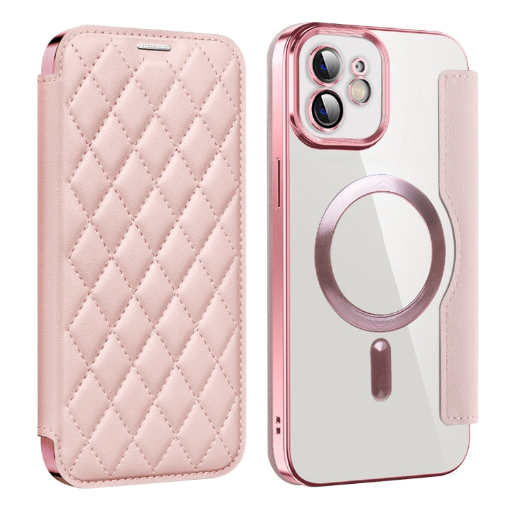 For iPhone 11 Shield Magsafe RFID Anti-theft Rhombus Leather Phone Case(Pink) by buy2fix