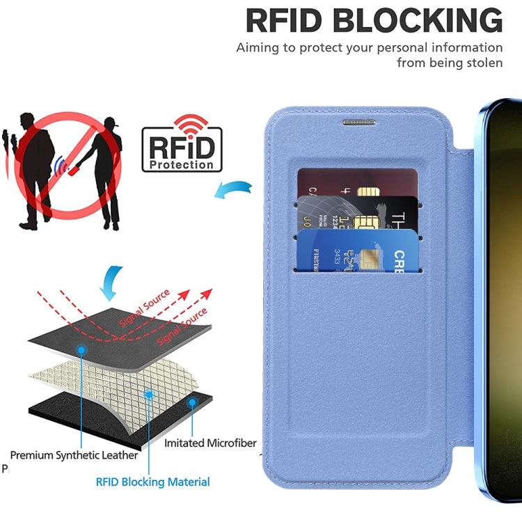 For Samsung Galaxy S23 5G Shield Magsafe RFID Anti-theft Rhombus Leather Phone Case(Blue) - Galaxy S23 5G Cases by buy2fix | Online Shopping UK | buy2fix