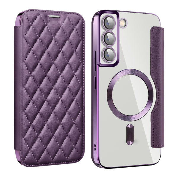 For Samsung Galaxy S23+ 5G Shield MagSafe RFID Anti-theft Rhombus Leather Phone Case(Purple) by buy2fix