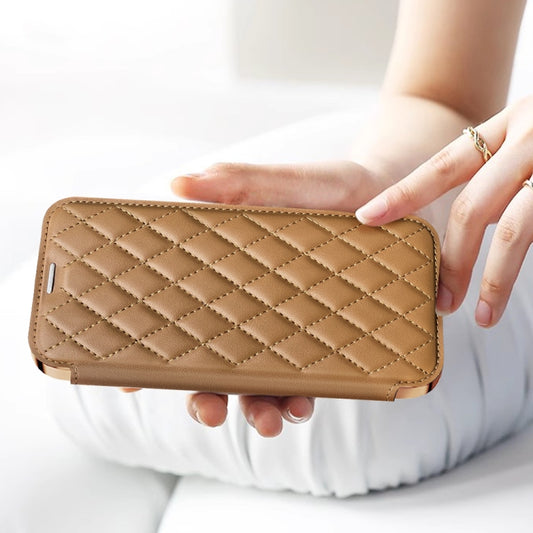 For Samsung Galaxy S23+ 5G Shield MagSafe RFID Anti-theft Rhombus Leather Phone Case(Brown) by buy2fix