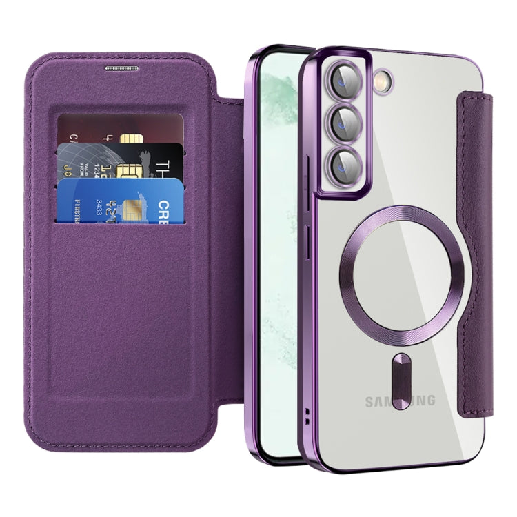 For Samsung Galaxy S22+ 5G Shield Magsafe RFID Anti-theft Rhombus Leather Phone Case(Purple) - Galaxy S22+ 5G Cases by buy2fix | Online Shopping UK | buy2fix