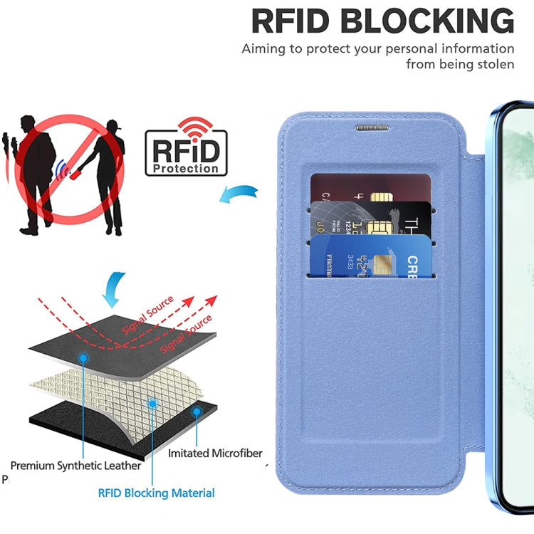 For Samsung Galaxy S22+ 5G Shield Magsafe RFID Anti-theft Rhombus Leather Phone Case(Blue) - Galaxy S22+ 5G Cases by buy2fix | Online Shopping UK | buy2fix